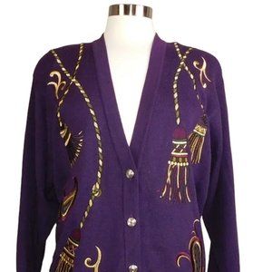 Casual Corners Vibrant Purple Wool Blend  Holiday Cardigan